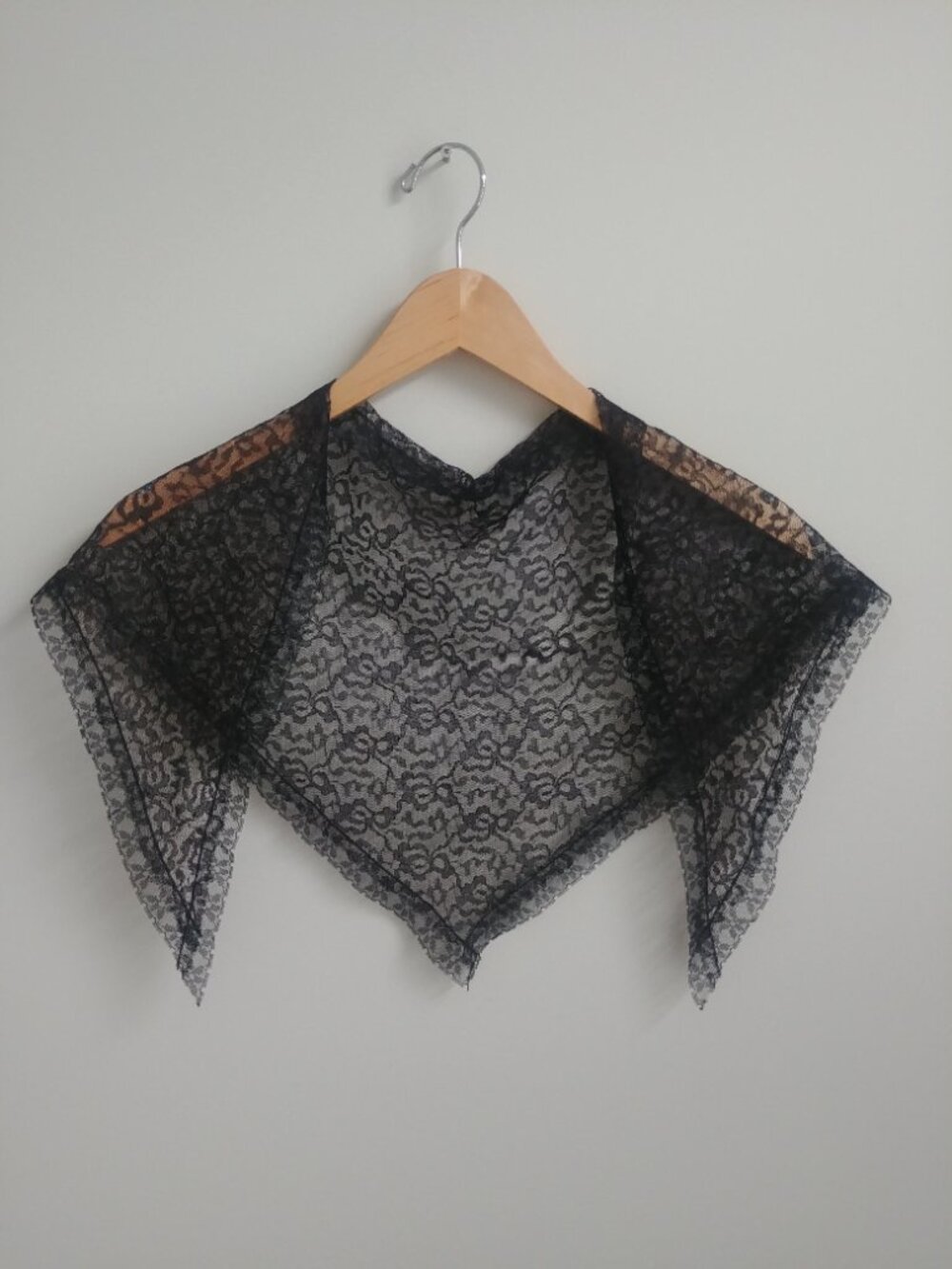 Sheer black lace triangle scarf little shawl